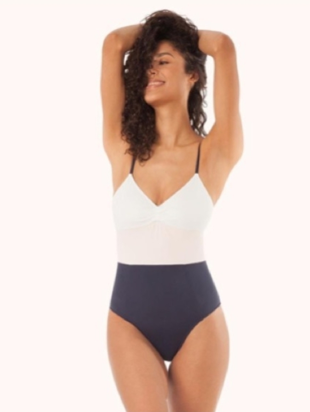 Lively Colorblock One-Piece Swimsuit in White, Cream & Navy $68